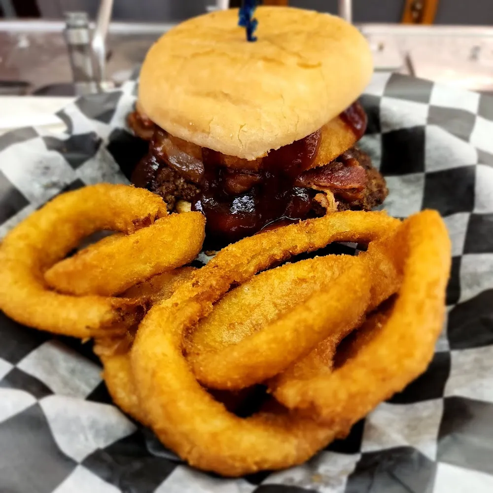 Big Tex Burger with Onion Rings